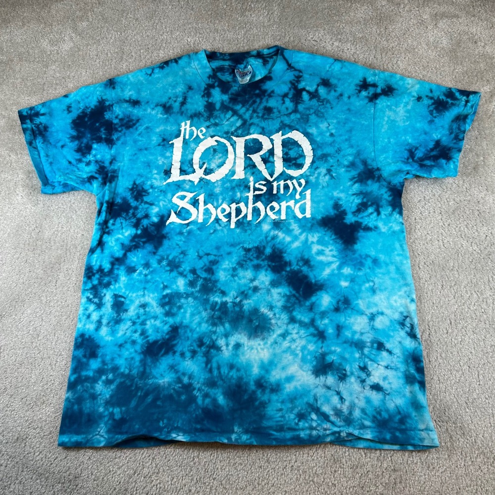 Vintage T-Shirt Mens L Blue Tie Dye The Lord Is My Shepherd Psalm 23:6 Parody